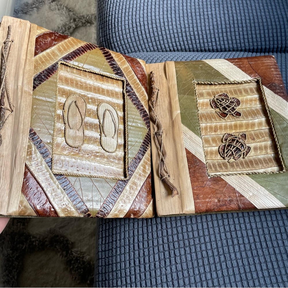 NWOT 2 Handmade banana leaf photo albums